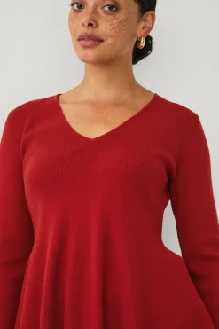 Ellos Collection Strikket Top med v-hals Rød Clearance