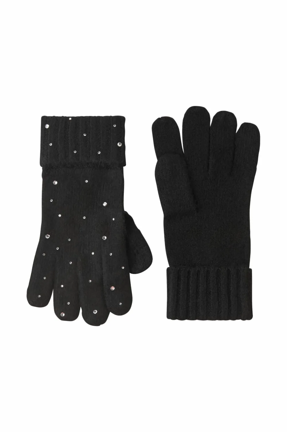 Ellos Handsker & Vanter>Collection Strikkede handsker med rhinstene Svart/silver