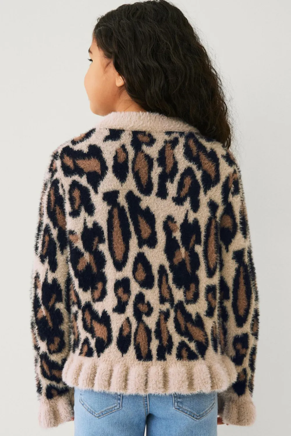 Ellos Collection Strikket trøje med flæser leopardmønstret Discount