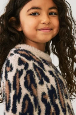 Ellos Collection Strikket trøje med flæser leopardmønstret Discount