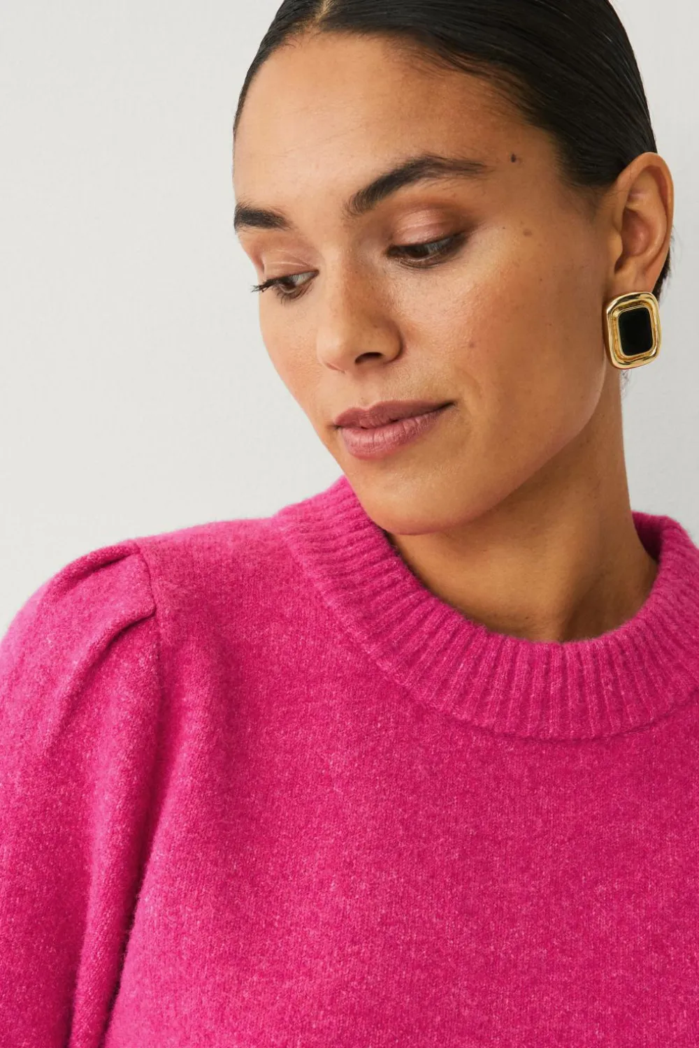 Ellos Trøjer & Cardigans>Collection Strikket trøje med pufærmer rosa