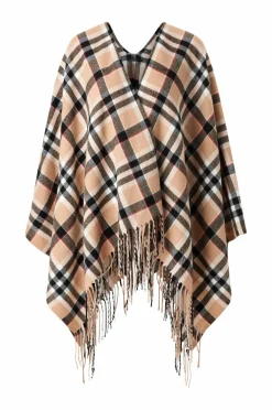 Ellos Collection Strikket poncho Beige sort ternet Hot