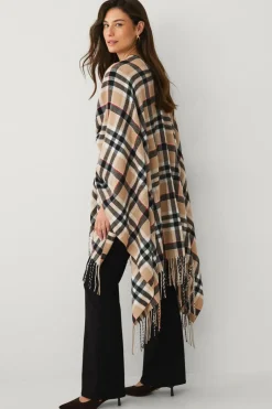 Ellos Collection Strikket poncho Beige sort ternet Hot