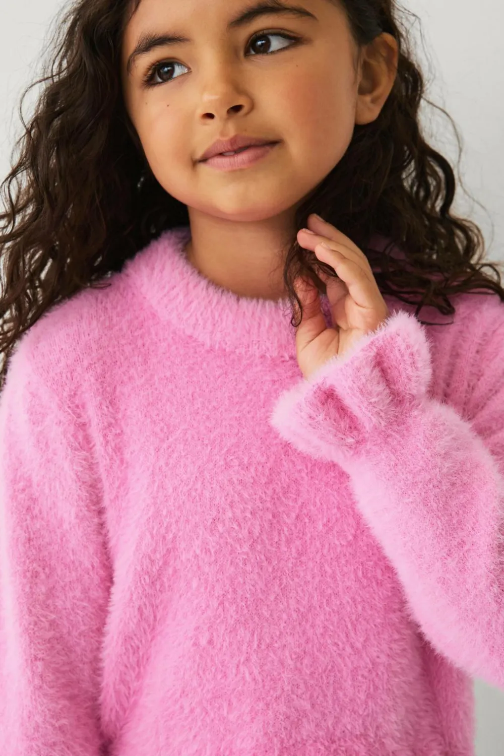 Ellos Trøjer & Cardigans>Collection Strikket trøje med flæser rosa