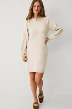 Ellos Collection Strikket kjole med lange ærmer lys beige Online