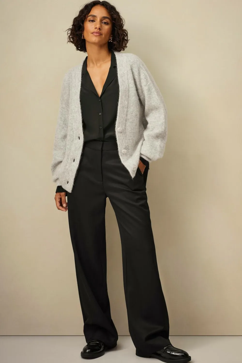 Ellos Collection Strikket cardigan af høj kvalitet Gråmeleret New