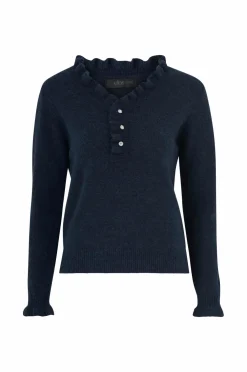 Ellos Collection Strikket trøje med flæsedetaljer Mørkeblå Sale