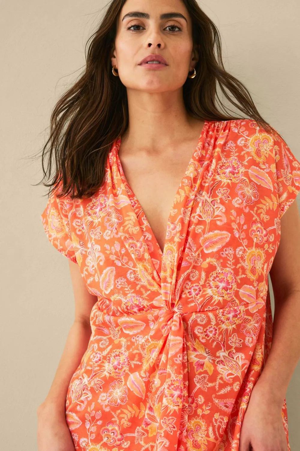Ellos Collection Strandkjole med knudedetalje Orange paisley