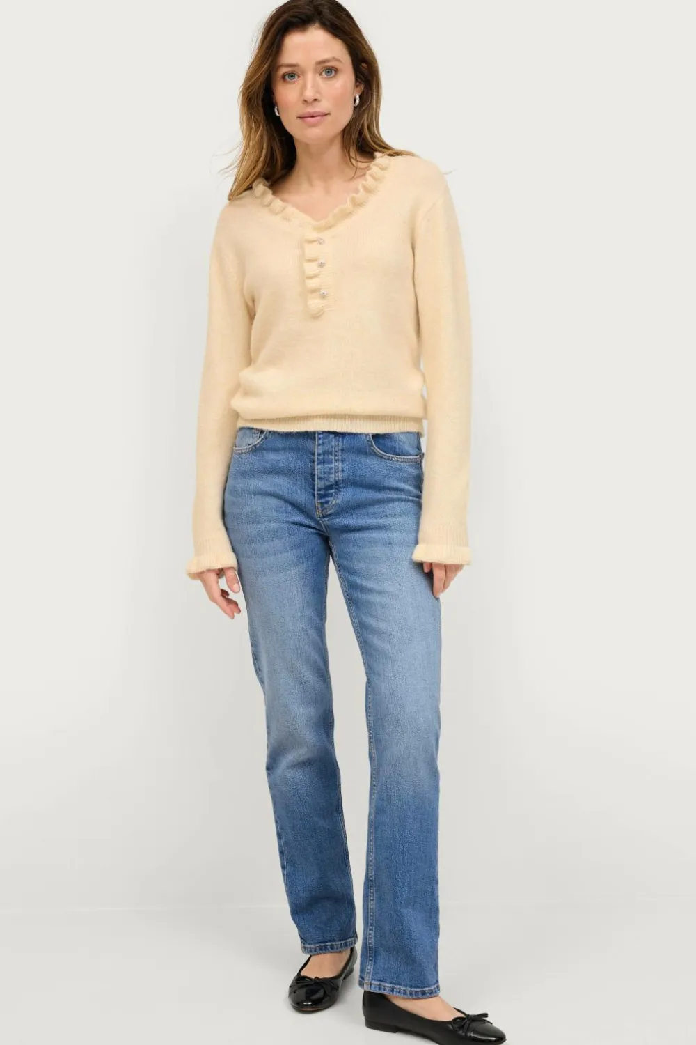 Ellos Collection Strikket trøje med flæsedetaljer Lys beige Best