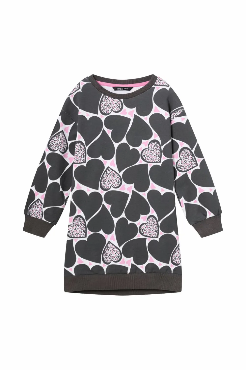 Ellos Kjoler>Collection Sweatshirtkjole med tryk grå hjertemønstret