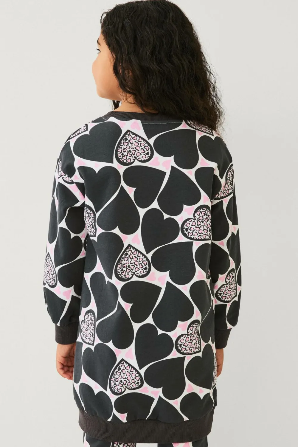 Ellos Kjoler>Collection Sweatshirtkjole med tryk grå hjertemønstret