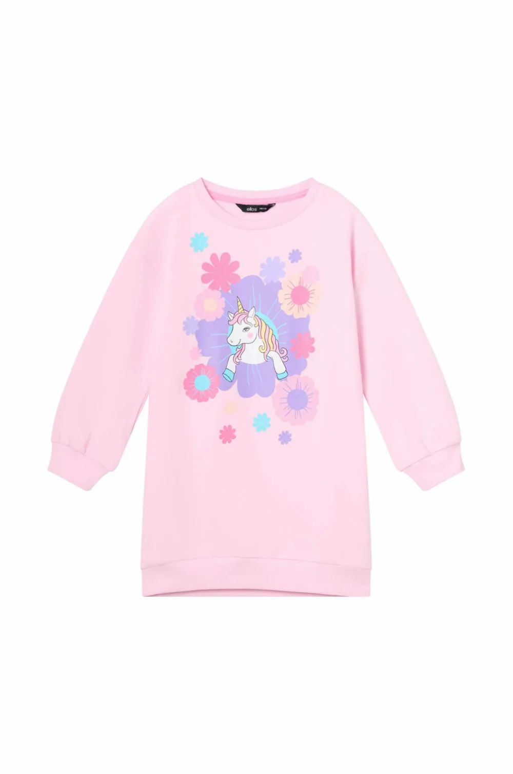 Ellos Kjoler>Collection Sweatshirtkjole med tryk rosa enhjørning