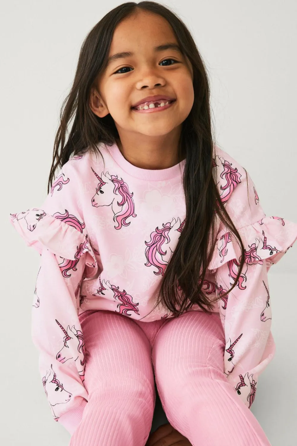 Ellos Sweatshirts & Hoodies>Collection Sweatshirt med flæser Rosa mønstret