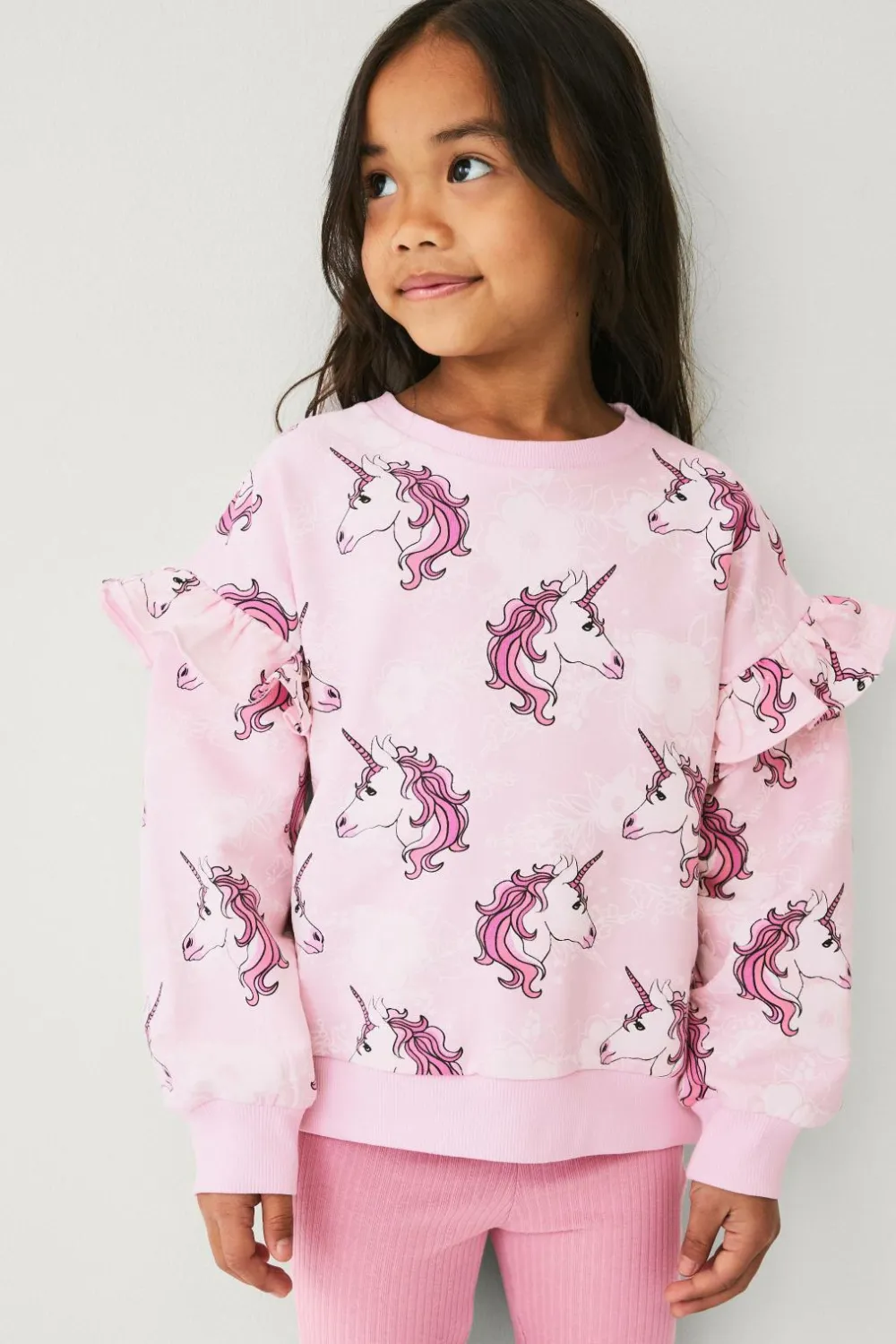 Ellos Sweatshirts & Hoodies>Collection Sweatshirt med flæser Rosa mønstret