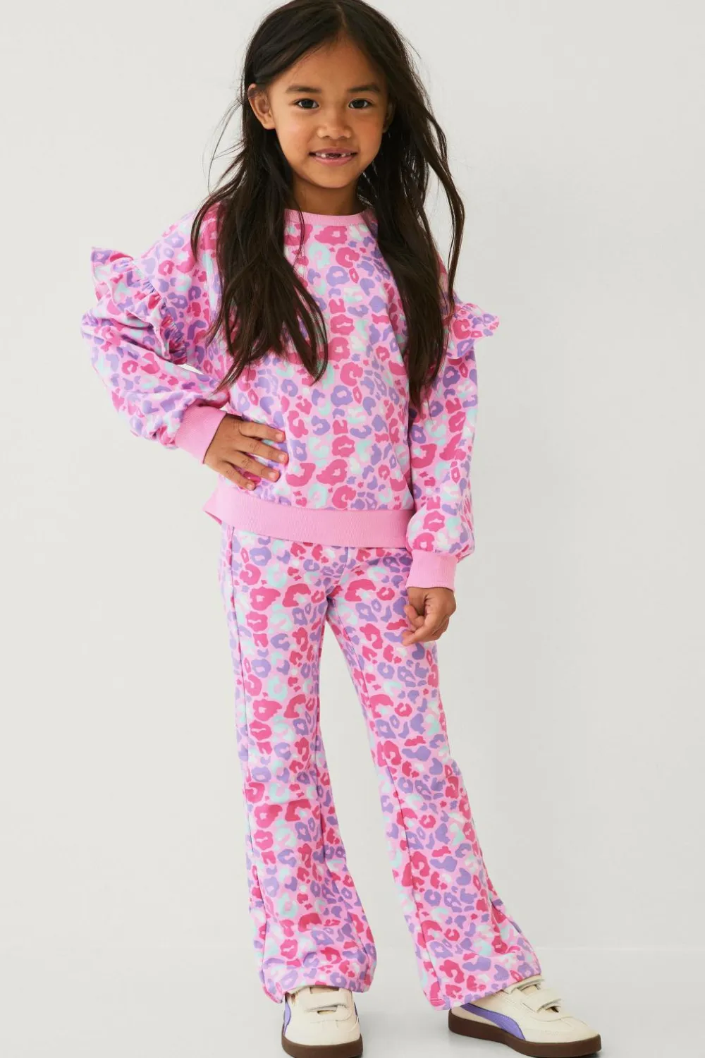 Ellos Sweatshirts & Hoodies>Collection Sweatshirt med flæser rosa leopard tie-dye