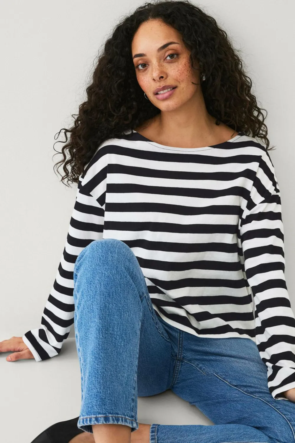 Ellos Collection Top med afslappet pasform Sort/hvid Clearance