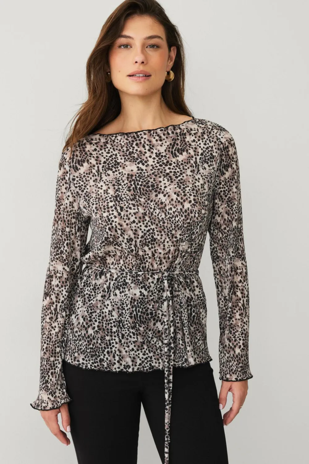 Ellos Collection Top med bindedetalje sortbeige Clearance