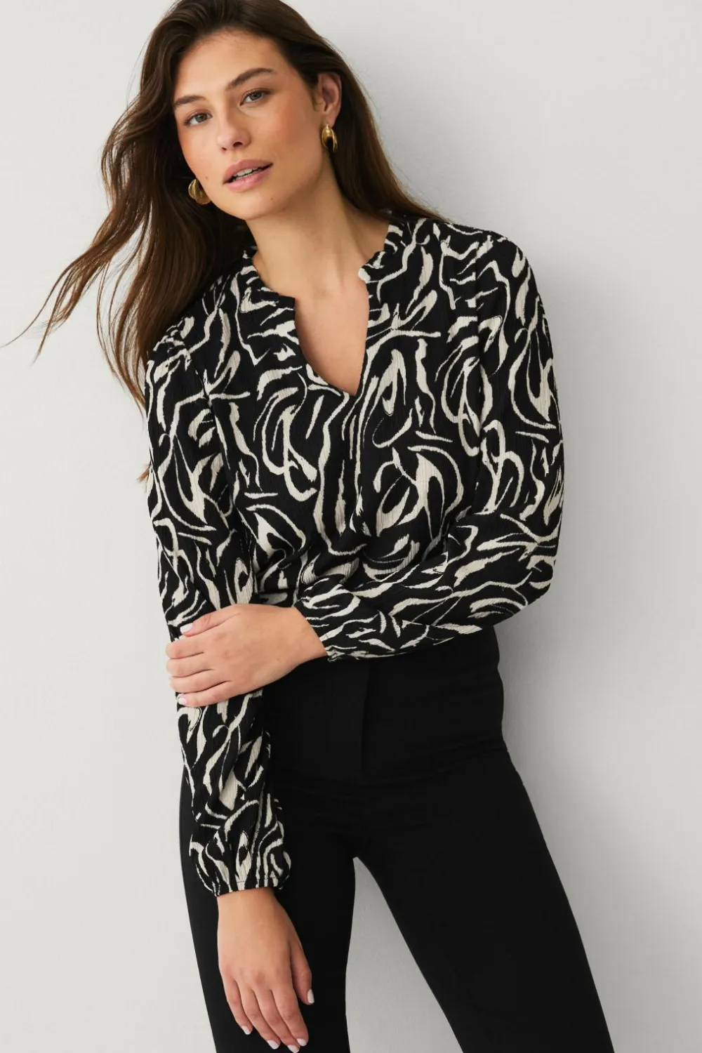 Ellos Collection Top med struktur Sort creme mønstret Online