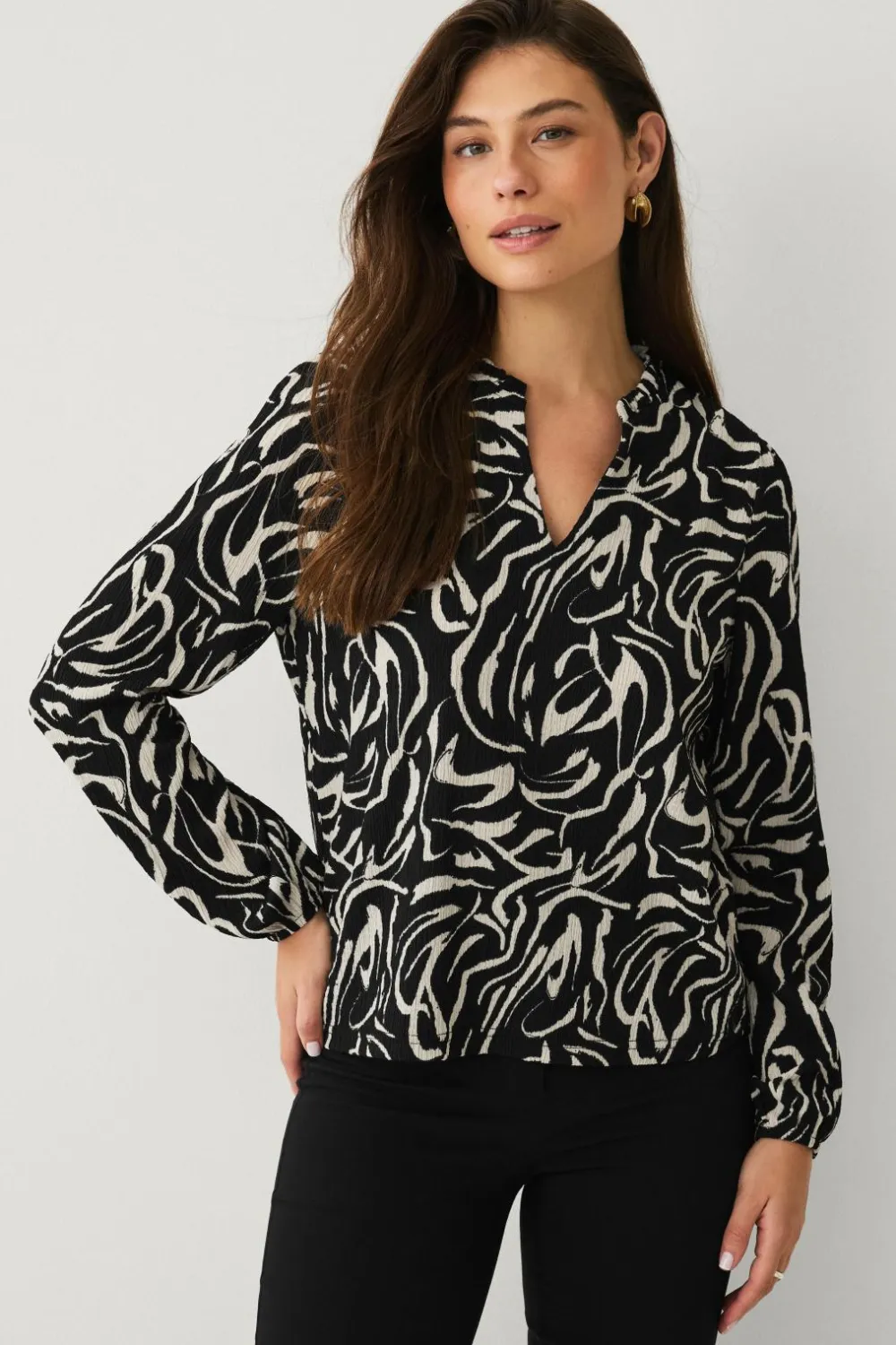 Ellos Collection Top med struktur Sort creme mønstret Online