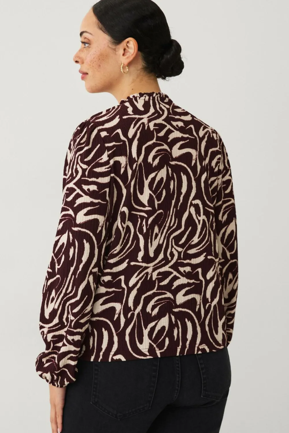 Ellos Toppe & Tank-Toppe>Collection Top med struktur Bordeaux cremefarvet mønstret