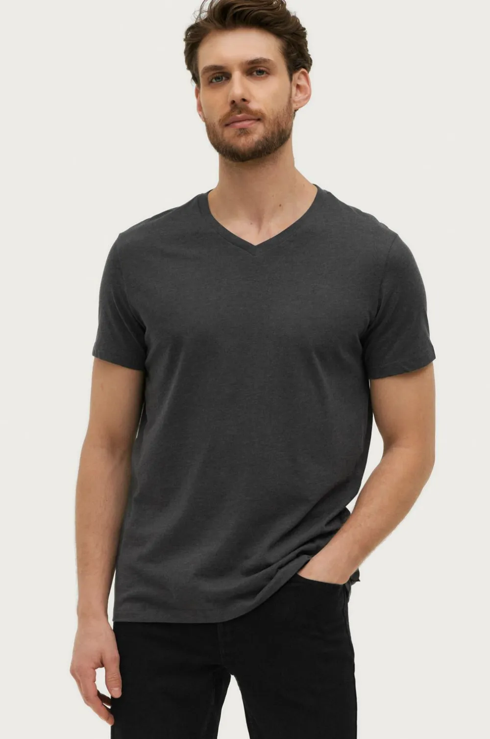 Ellos Basistøj|T-Shirts & Tanktoppe>Collection T-shirt Karl V-neck Antracitegråmelange