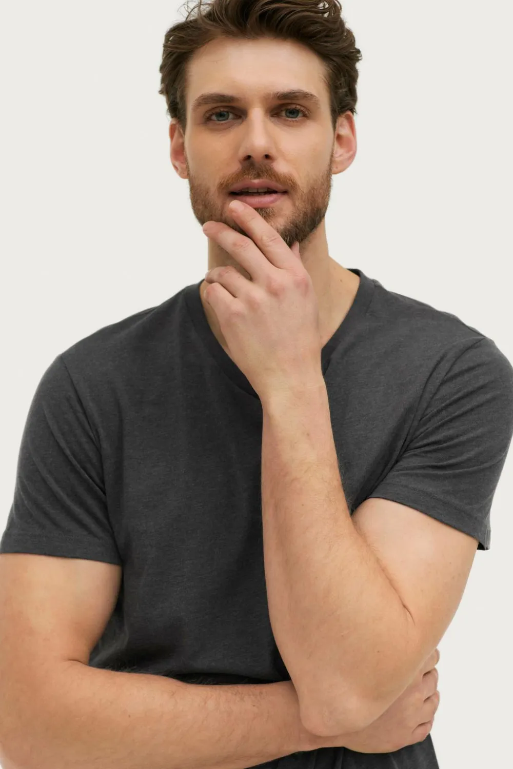 Ellos Basistøj|T-Shirts & Tanktoppe>Collection T-shirt Karl V-neck Antracitegråmelange