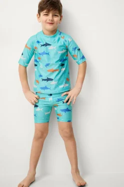 Ellos Collection UV-sæt med top og shorts Blå Haj
