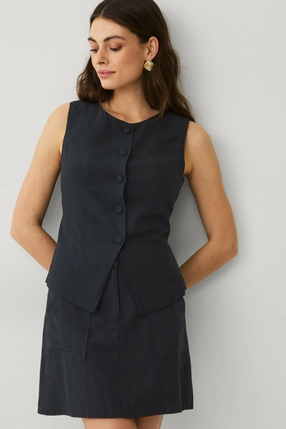 Ellos Blazere & Veste>Collection Vest i hørmix Sort