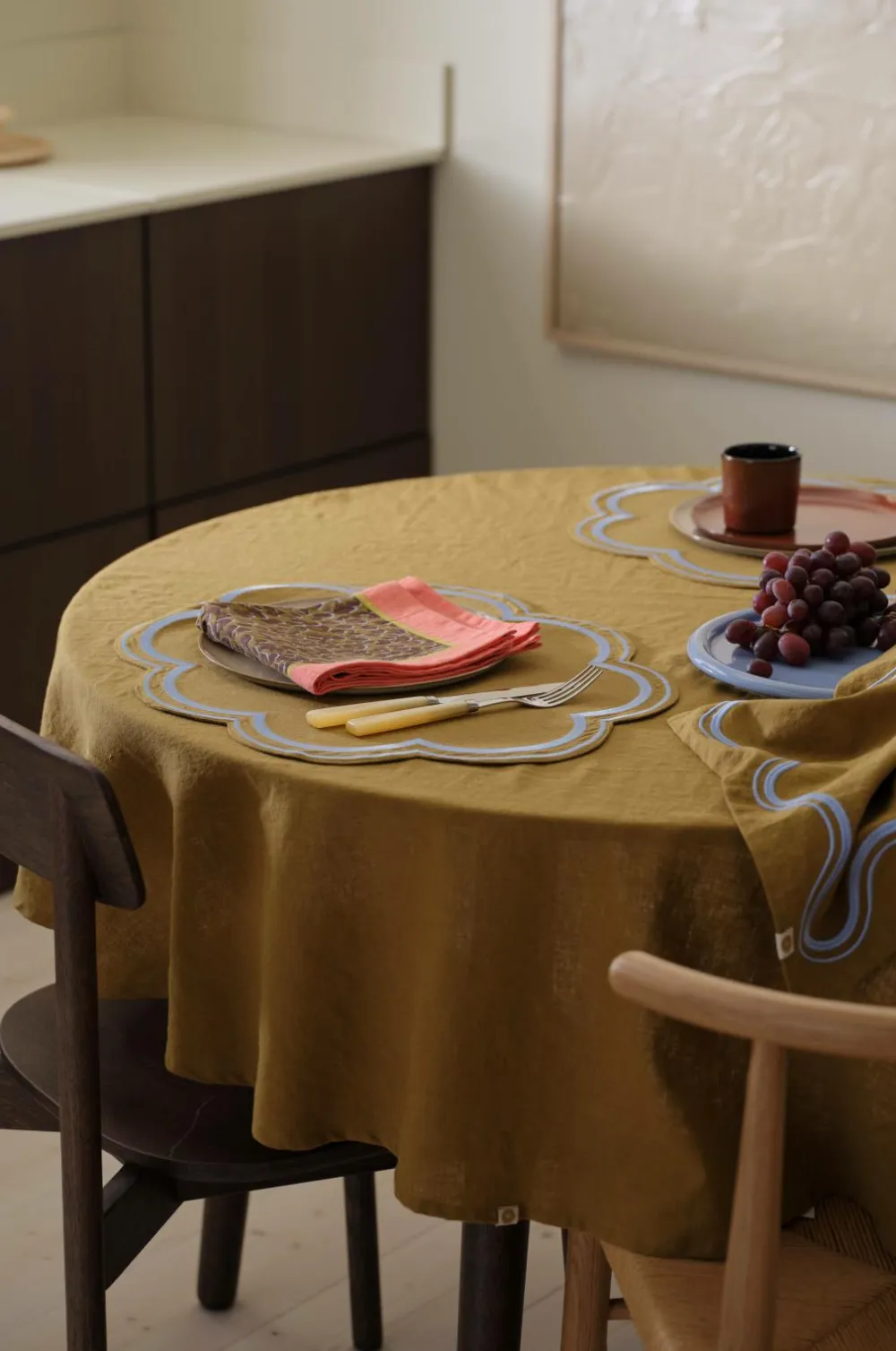 Ellos Home Dug Elly i genanvendt halvlinned Ø 150 cm Olivengrøn Online