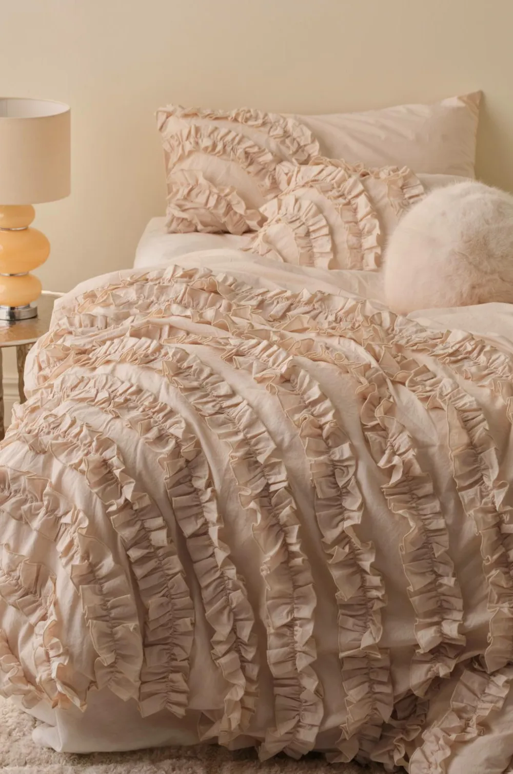 Ellos Home Dynebetræk Juliette Curve Frill i vasket bomuld 2 dele Lys hot pink Clearance