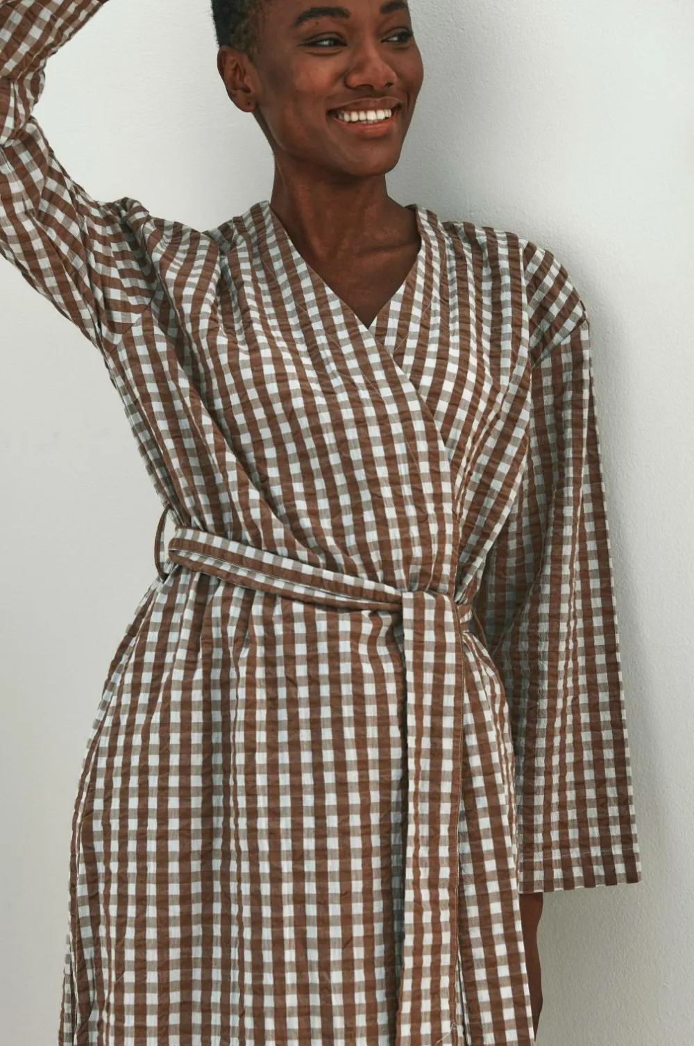 Ellos Home Kimono Nell Check Kimono Lyseblå/brun Sale