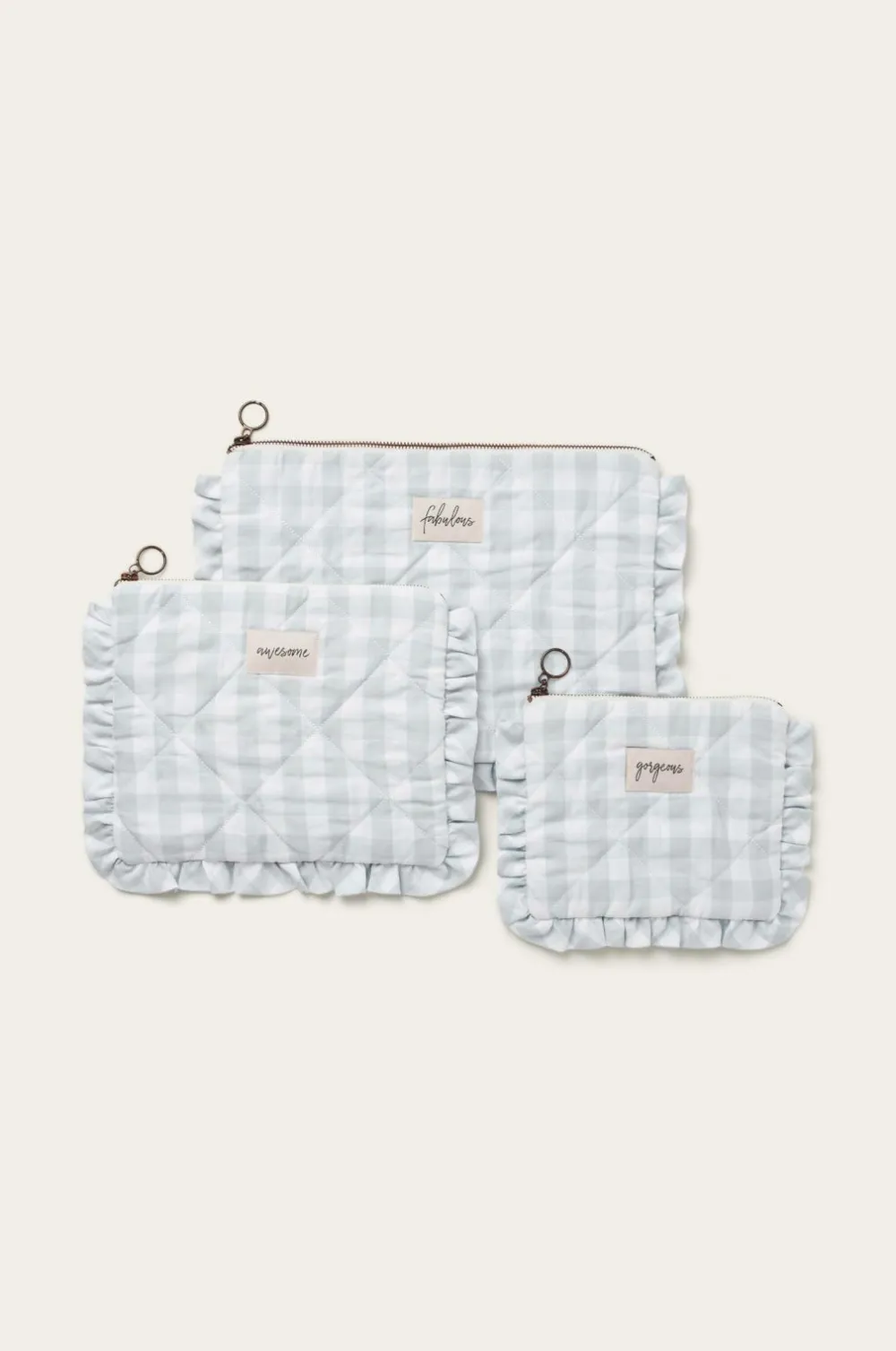 Ellos Home Makeup taske / toilettaske Dorene Check Lyseblå/hvid Discount
