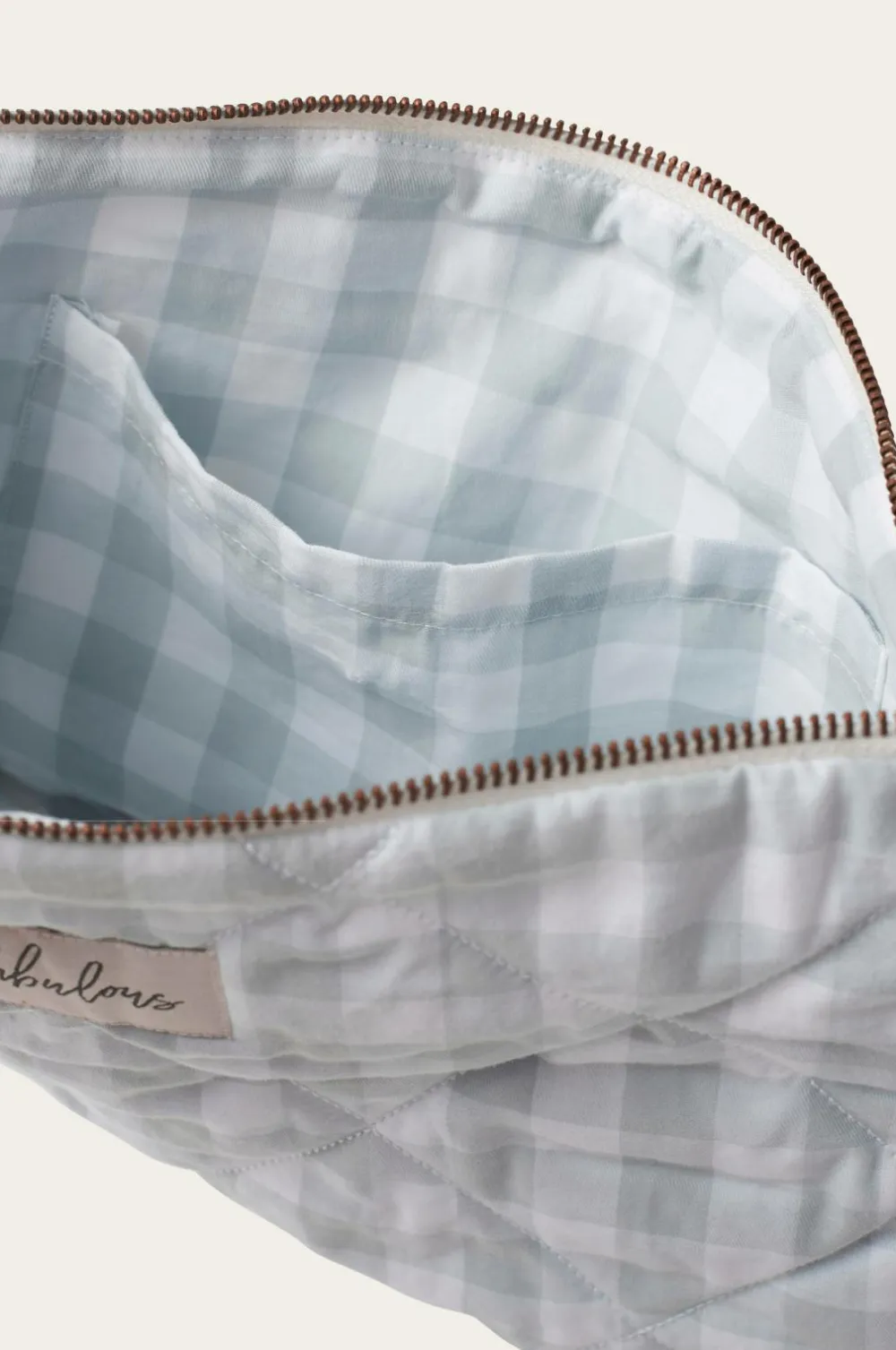 Ellos Home Makeup taske / toilettaske Dorene Check Lyseblå/hvid Discount