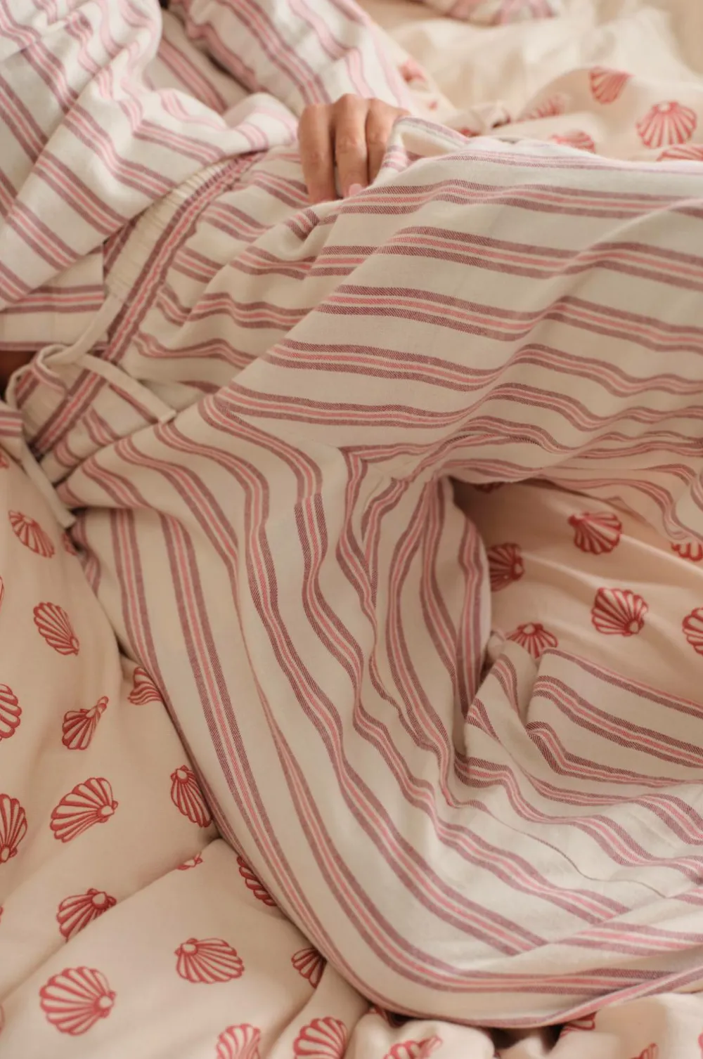 Ellos Homewear>Home Natbukser Valerie Thin Stripe Rød/cremehvid