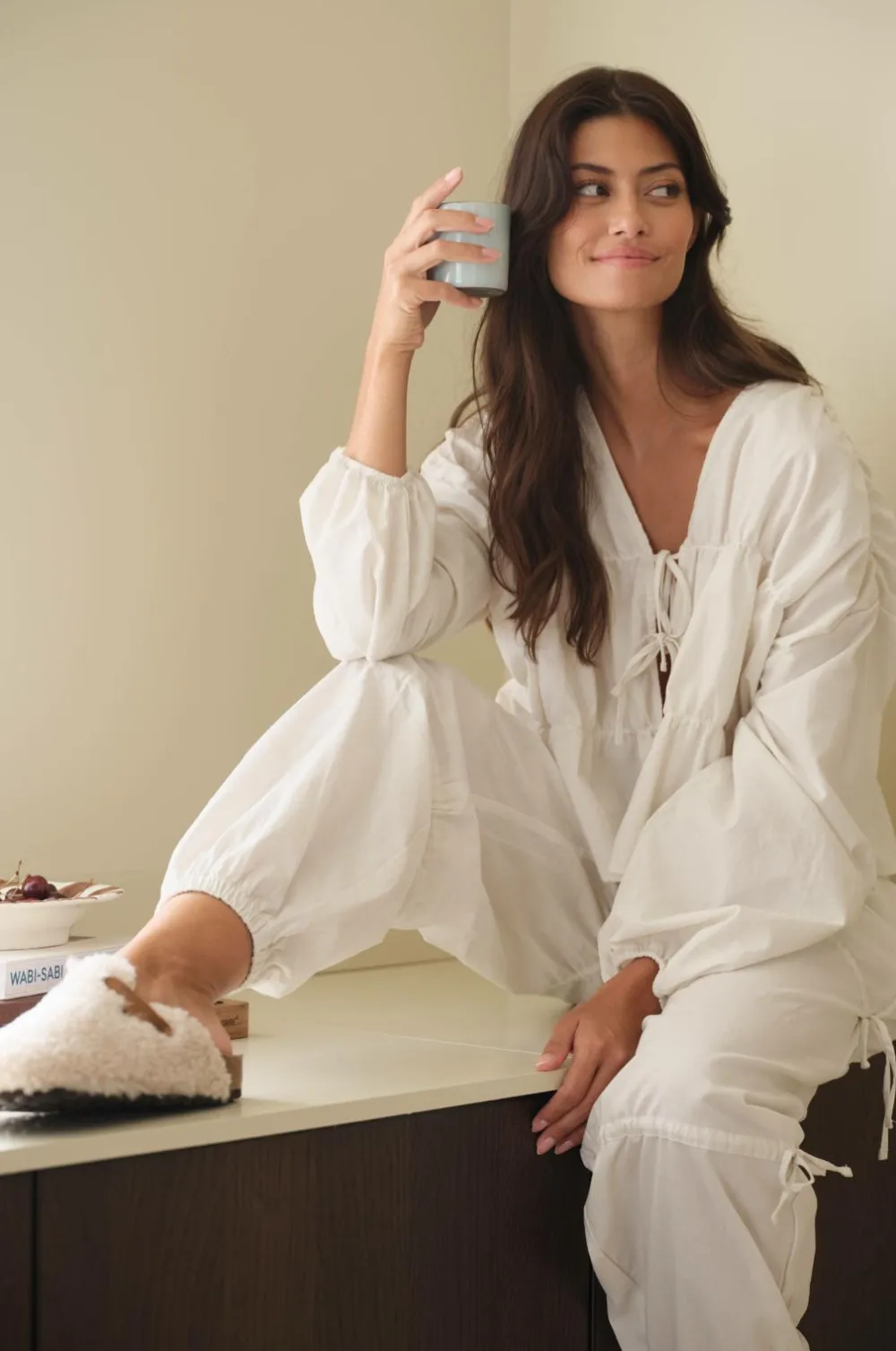 Ellos Homewear>Home Natbukser Juliette Lys hvid grå