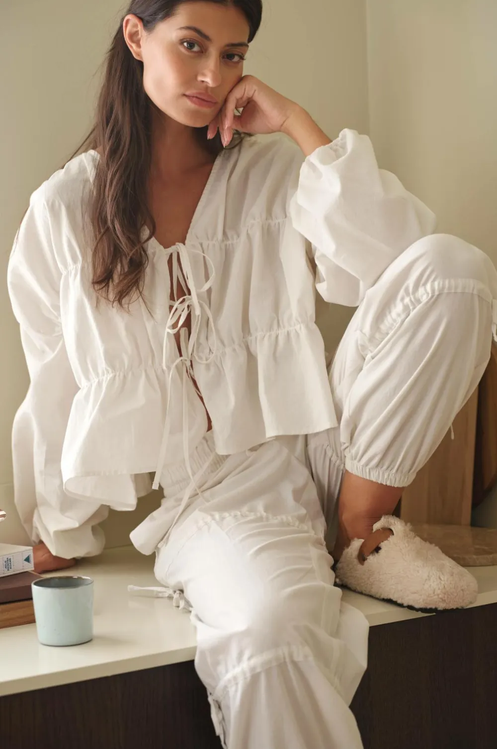 Ellos Homewear>Home Natbukser Juliette Lys hvid grå