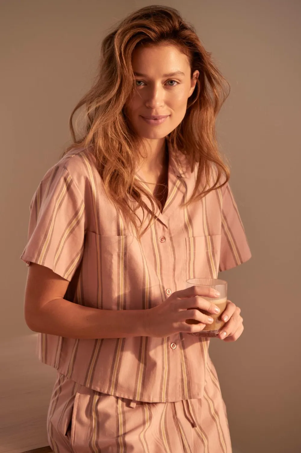Ellos Homewear>Home Natskjorte Juliette Stripe Rosa /Brun