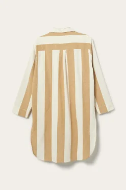 Ellos Home Natskjorte Valerie Block Stripe i bomuldsflonel Gylden brun/Cremehvid Discount