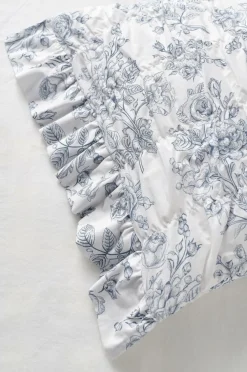 Ellos Home Pudebetræk Avery Elastic i bomuldspercale Grå blå blomster Outlet
