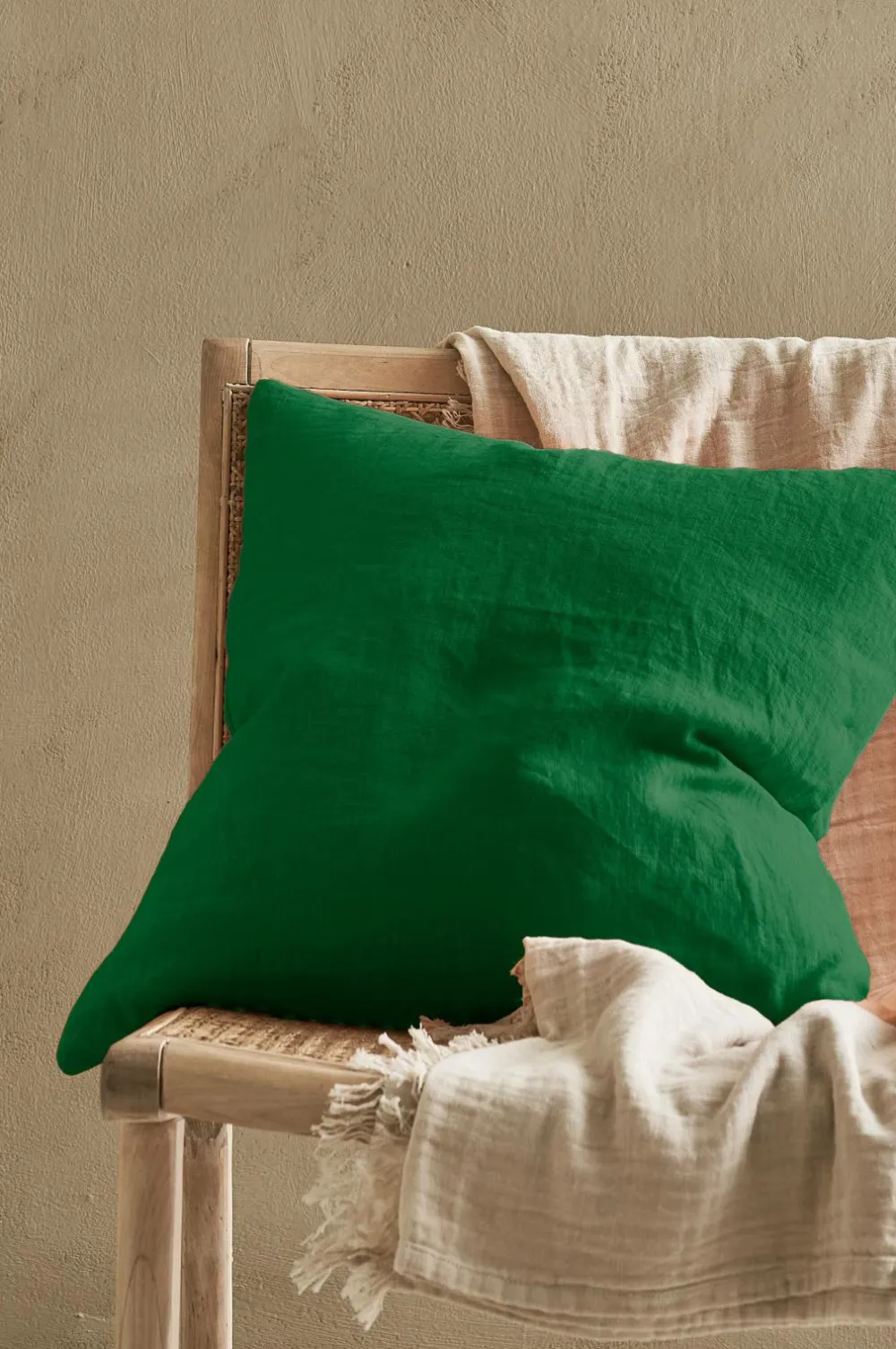 Ellos Home Pudebetræk Candice Zip i vasket hør 50x50 cm Ærtegrøn Online