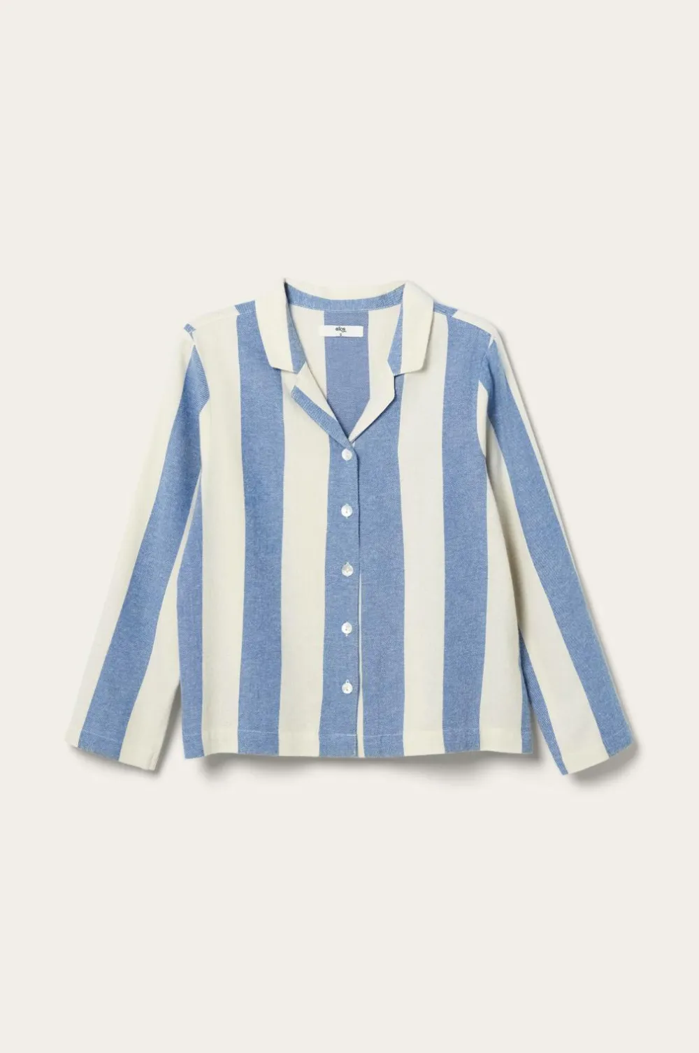Ellos Homewear>Home Pyjamasskjorte Valerie Block Stripe Long Sleeve Blå/cremehvid
