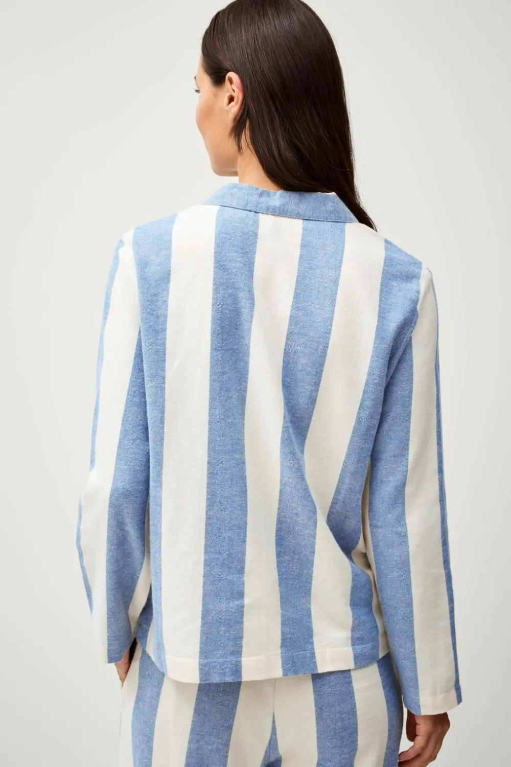 Ellos Homewear>Home Pyjamasskjorte Valerie Block Stripe Long Sleeve Blå/cremehvid