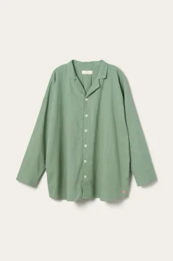 Ellos Home Pyjamasskjorte Long Sleeve Shirt Elly i genanvendt halvlinned Aquagrøn Sale