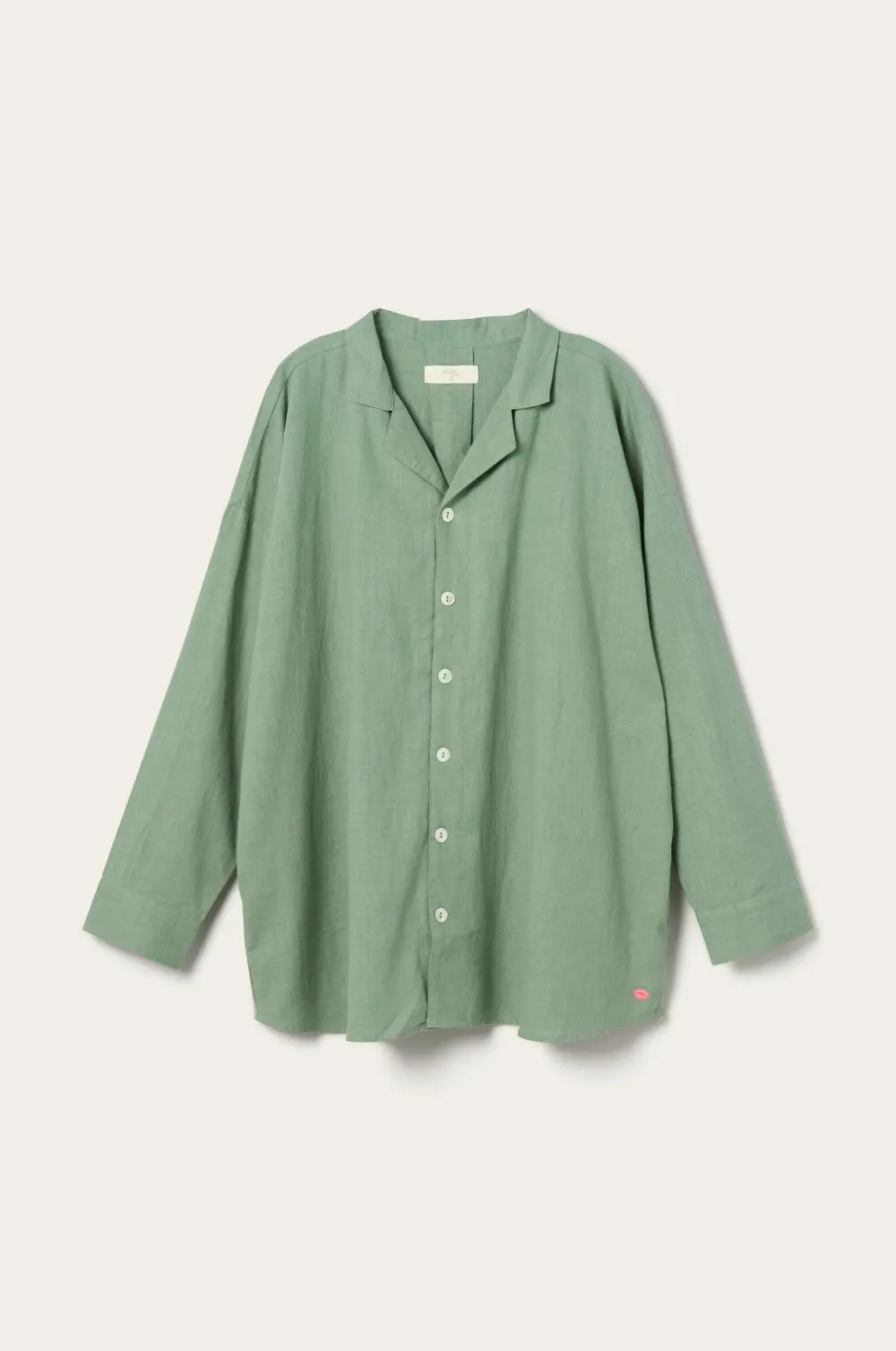 Ellos Home Pyjamasskjorte Long Sleeve Shirt Elly i genanvendt halvlinned Aquagrøn Sale