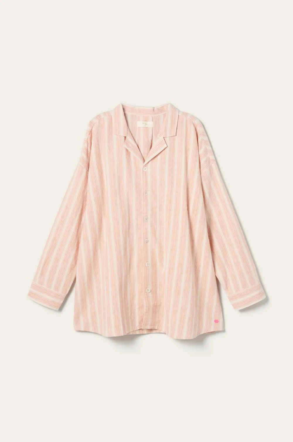 Ellos Home Pyjamasskjorte Elly Stripe i genanvendt halvlinned Mørk abrikos Best