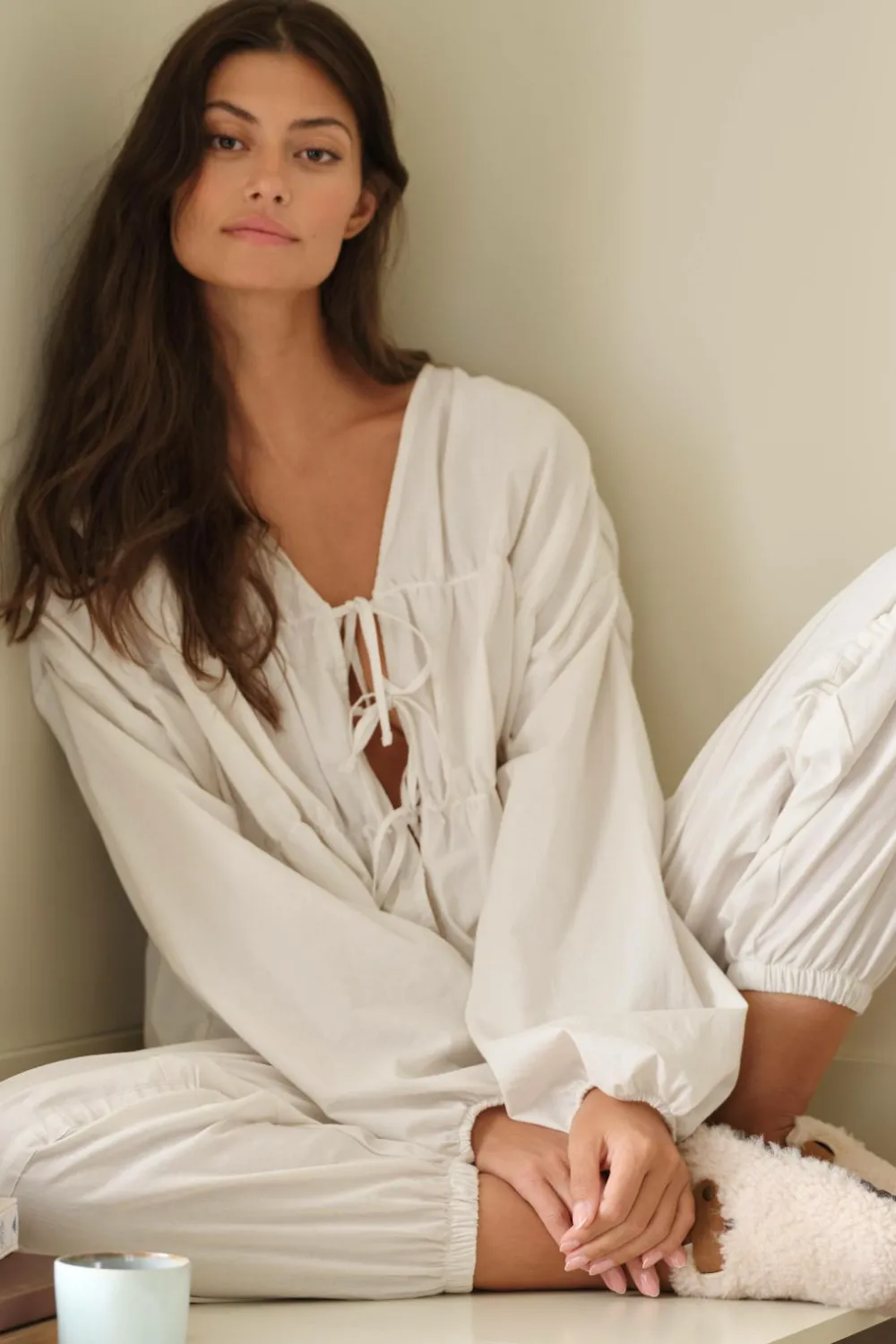 Ellos Homewear>Home Pyjamasskjorte Juliette Lys hvid grå