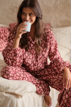 Ellos Home Pyjamasskjorte Pyjamas Shirt Candela Leo Vinrød