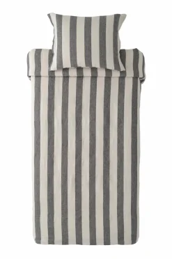 Ellos Home Sengesæt Candice Block Stripe i vasket hør, 2 dele Mørkegrå/cremefarvet Best