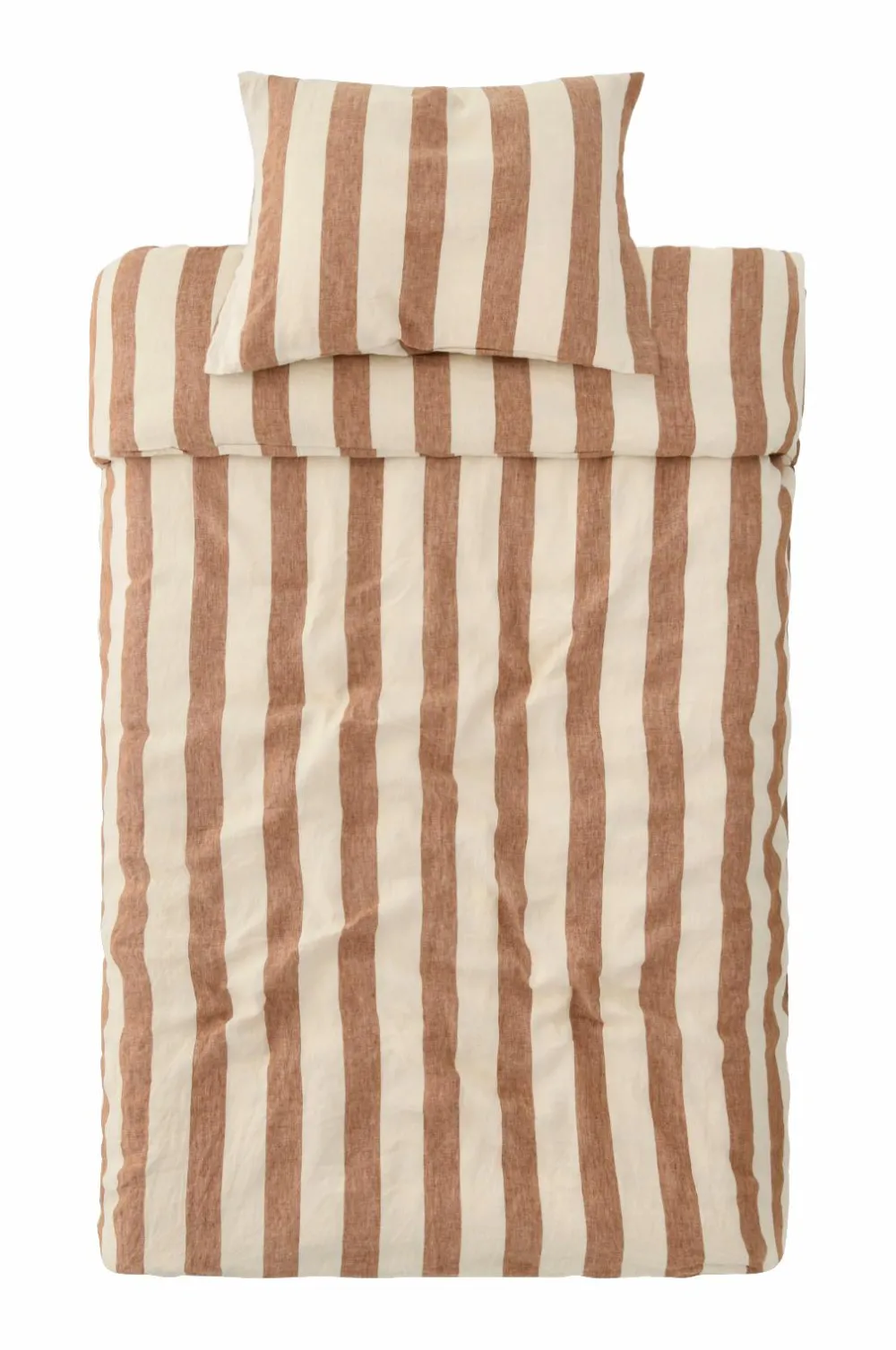 Ellos Home Sengesæt Candice Block Stripe i vasket hør, 2 dele Mørk kanelbrun/Creme Outlet