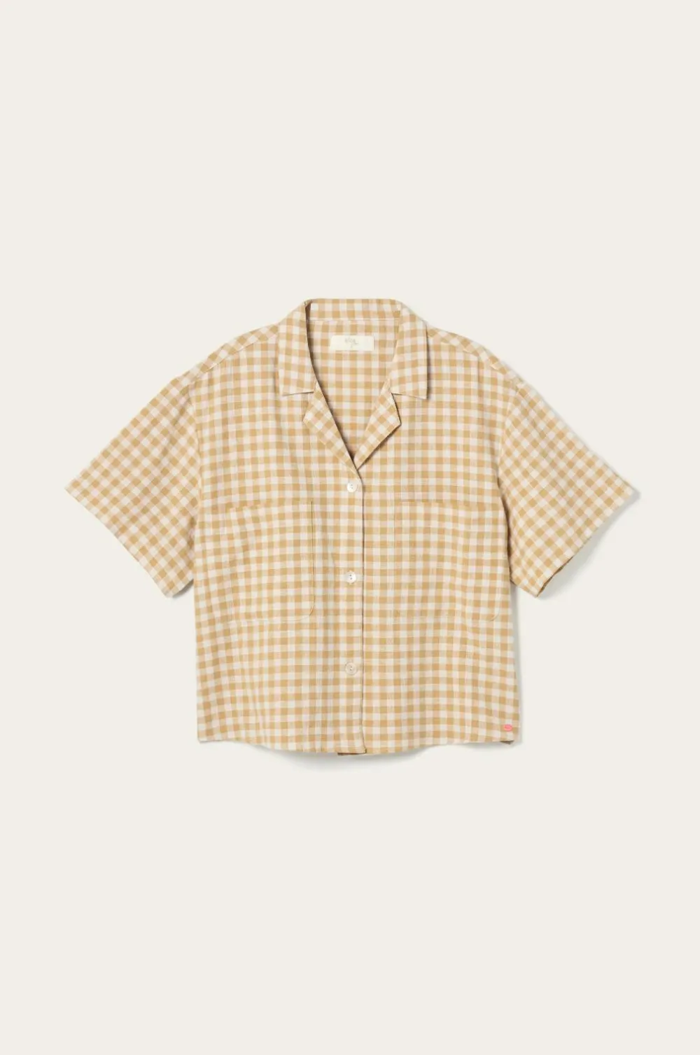 Ellos Homewear>Home Skjorte Elly Check Camp Collar i genanvendt halvlinned Guldgul
